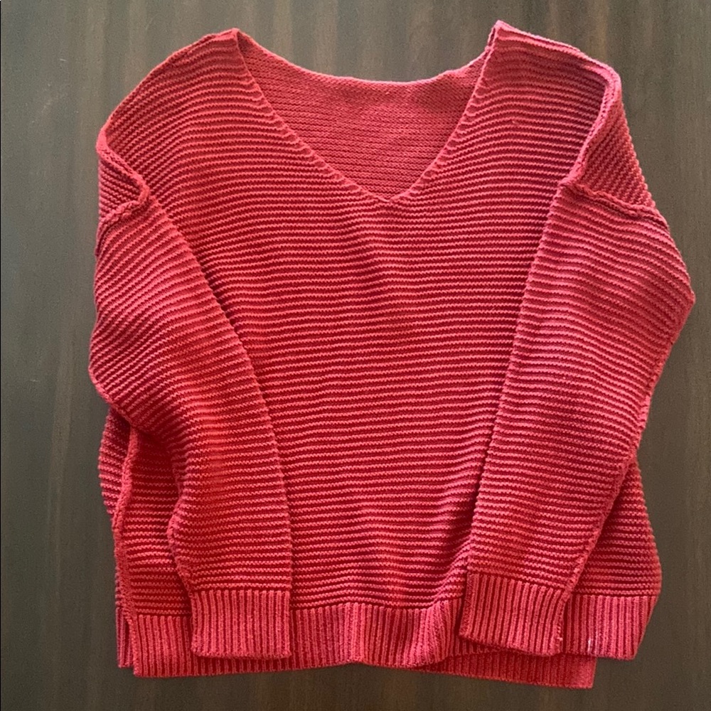 Women's Red V-Neck Sweater